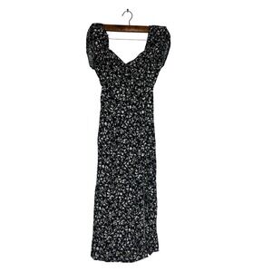 Floral MIdi Dress Sweetheart Neckline Lace-Up Back Slit Black Size S‎